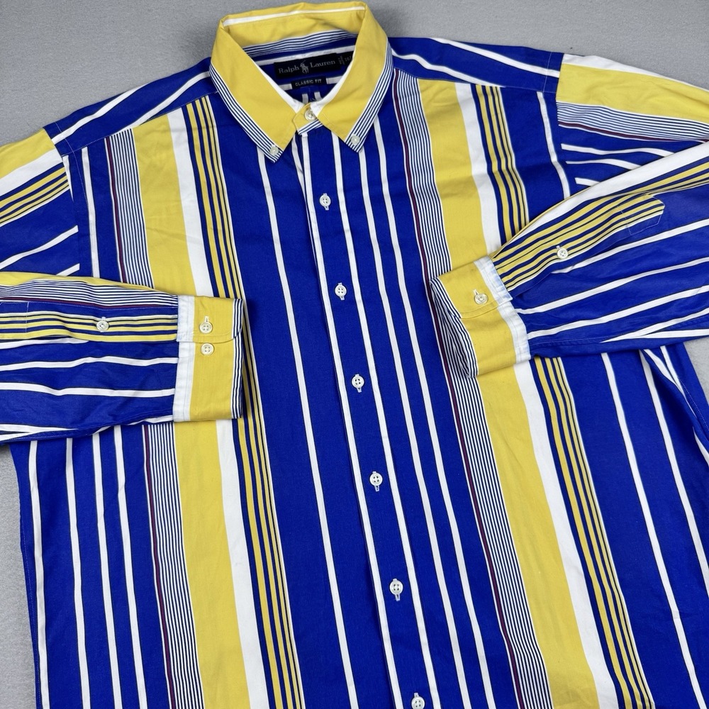 Vintage Polo Ralph Lauren Button Shirt Size 16 L Stripe Long Sleeve Y2K Blue 90s